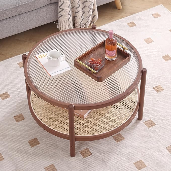 Tiita Rattan Coffee Table, Large Round End Table, 27.6 Inch Modern Side Table - Image 5