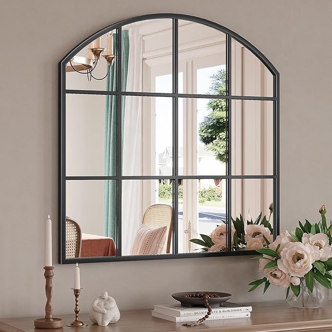 Wide Window Mirror, Rustic Windowpane Mirrors Large Grid - Image 8