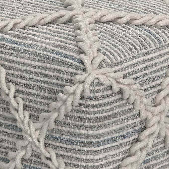 SIMPLIHOME Cowan Contemporary Square Pouf in Grey, Natural Handloom Woven - Image 5