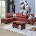 L-Shaped Sectional Sofa with Ottoman, Leather Modern Nail-Head Design with Cup by GlasFlength