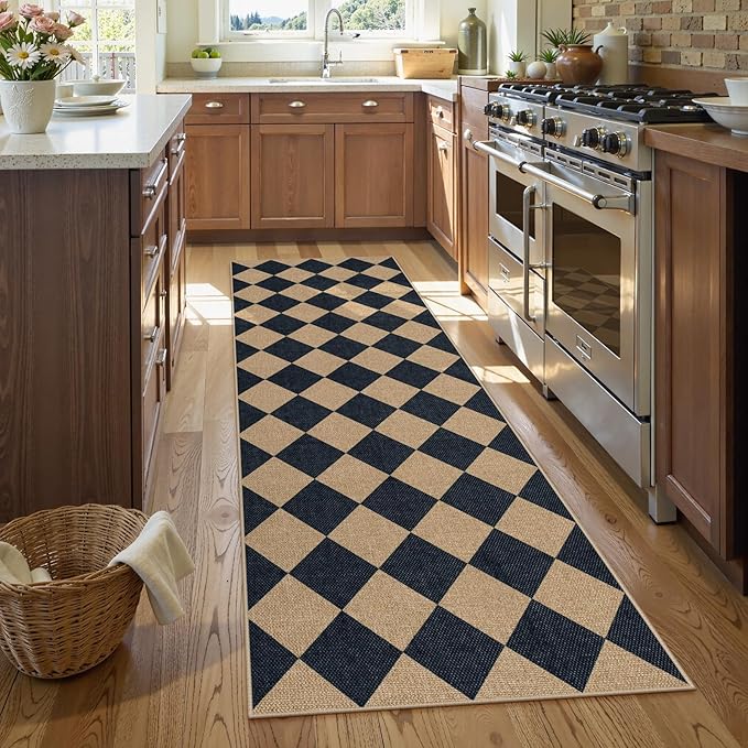 Lahome Checkered Easy Jute Runner Rug, 2x8 Hallway Kitchen Runner Rug Non Slip - Image 3