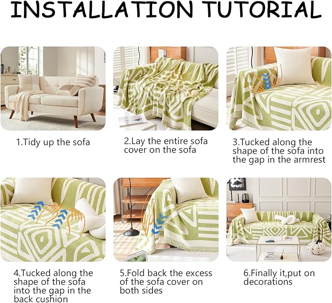 HANDONTIME Green Sofa Covers Chenille Couch Covers Universal Sofa Cover Boho - Image 7