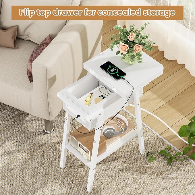 End Table with Charging Station, Flip Top Side Table with USB Ports and Outlets - Image 4