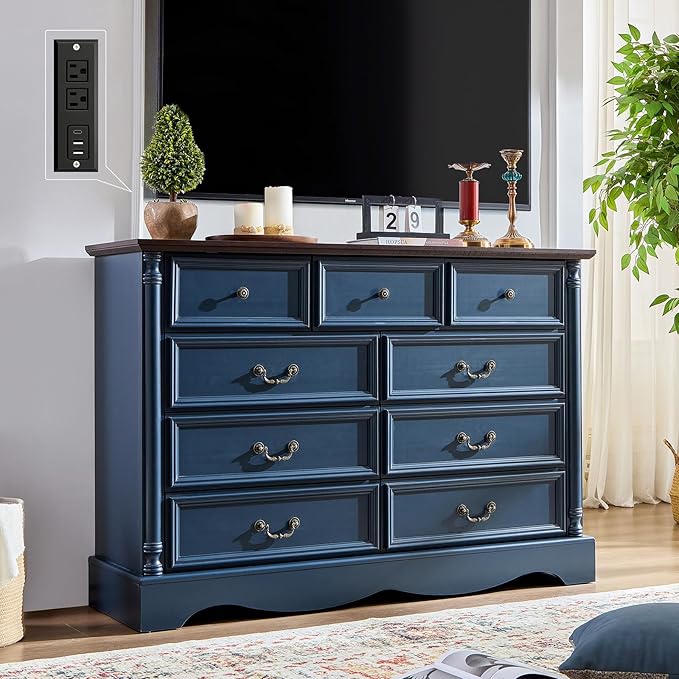 Farmhouse 9 Drawers Dresser for Bedroom by LegacyAmerhomeDirect