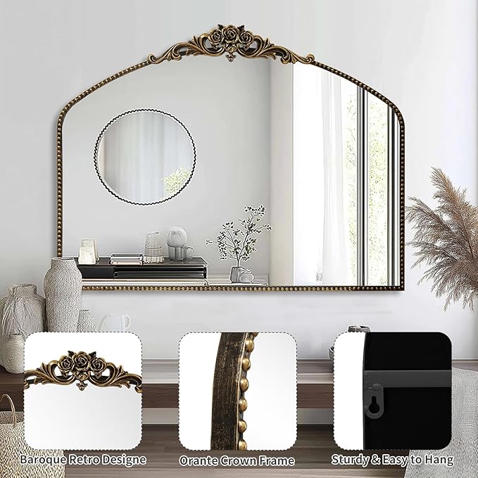 AIXI HOME Black Arched Mirror, Baroque Wall Mounted Mirror - Image 4