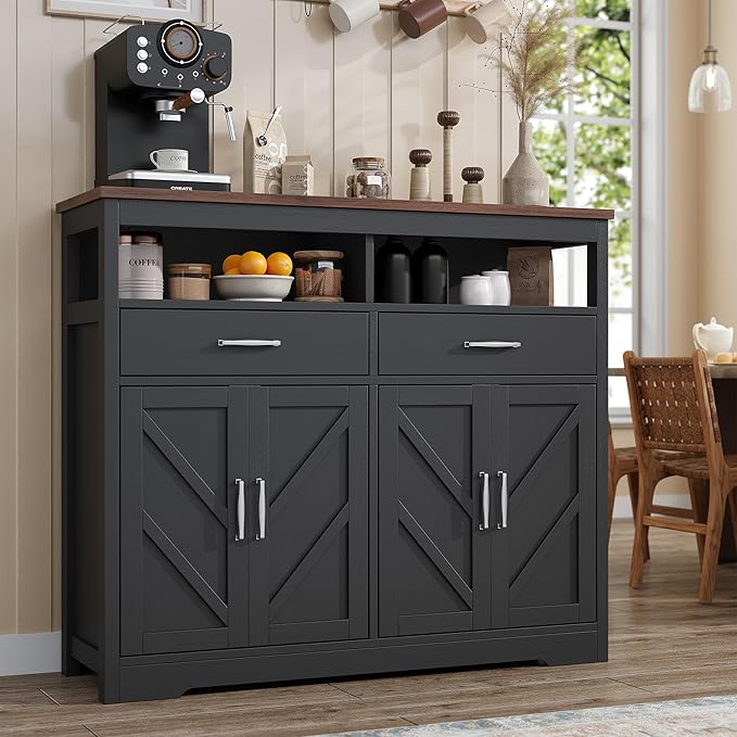 Buffet Sideboard with Storage Farmhouse with 4 Doors, Dining Room by KNOWORLD