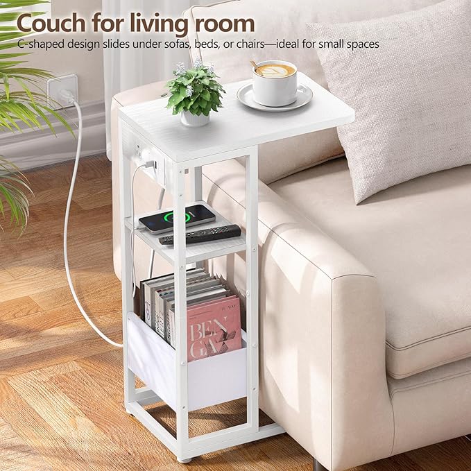 C Shaped End Table with Charging Station, Small Side Table - Image 4