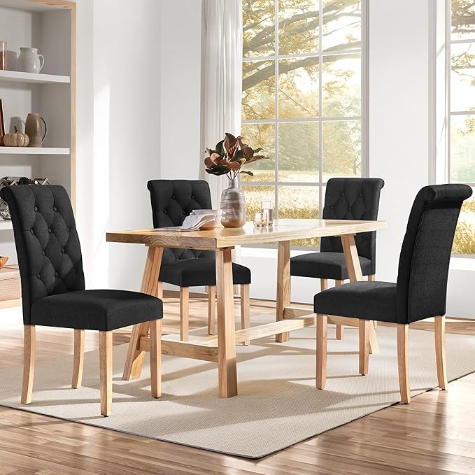 Yaheetech Dining Chairs Set of 4 Fabric Upholstered Button Tufted Dining Chairs - Image 2