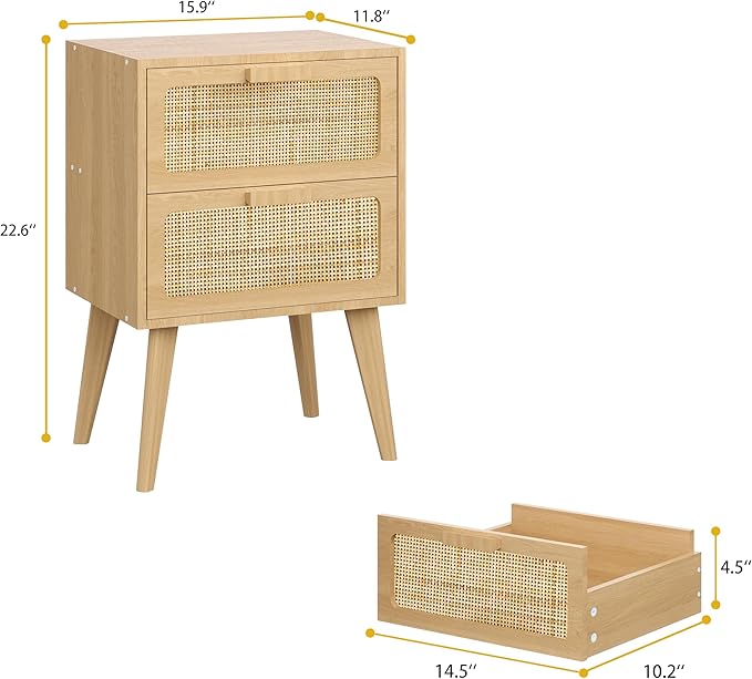 Rattan Nightstand Set of 2, Side Table - Image 3