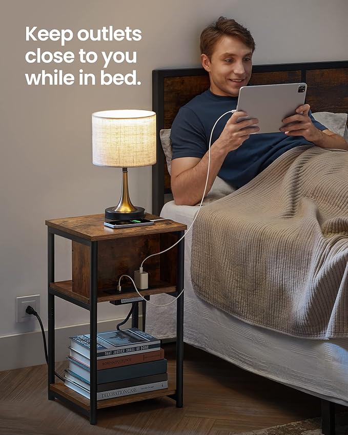 VASAGLE Side Table with Charging Station, 3-Tier End Table with USB Ports and - Image 6