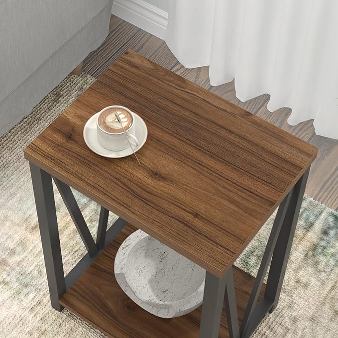FOLUBAN Small End Table, Rustic Wood and Metal Side Table - Image 4