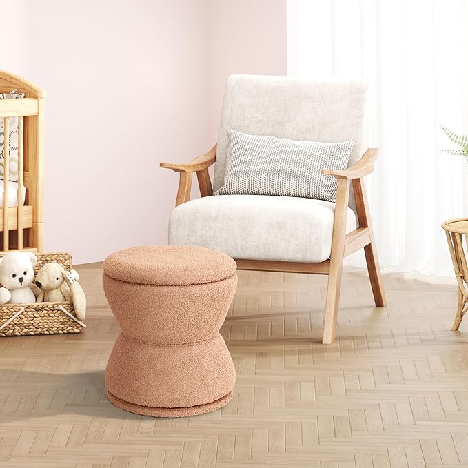360 ° Swivel Storage Ottoman, Boucle Ottoman Vanity Stool, Upholstered Footstool - Image 8