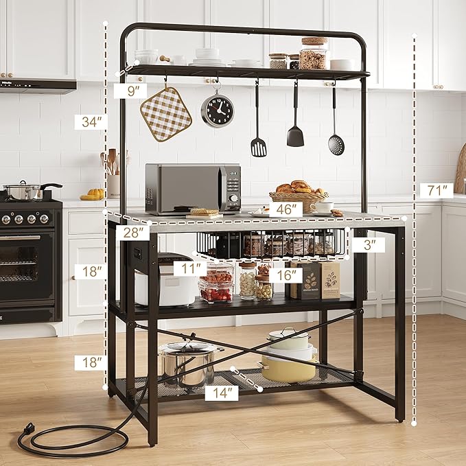 46" Large Kitchen Island Table Baker Rack - Image 4