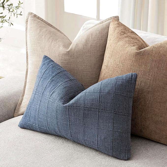 Foindtower Set of 2 Decorative Linen Check Throw Pillow Covers Neutral - Image 5
