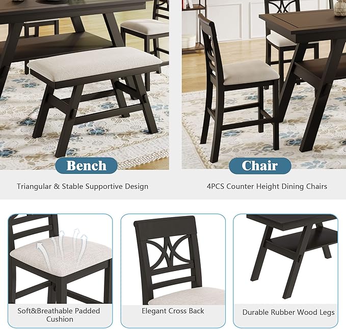 Merax 6 Piece Counter Height Dining Table Set - Image 4
