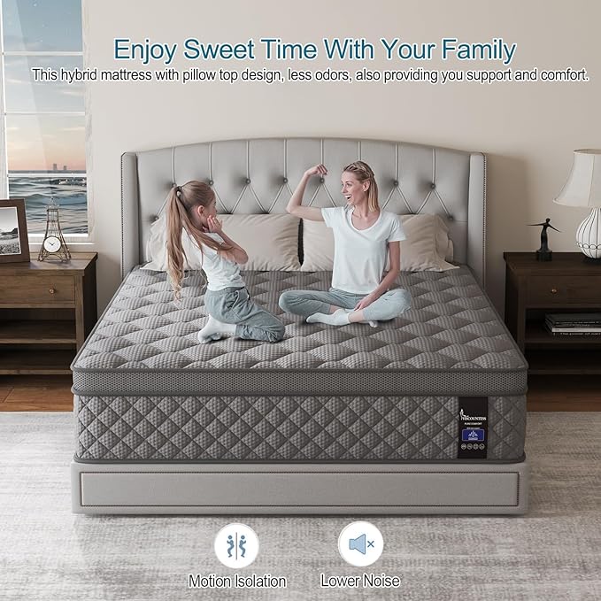 Twin Mattress, 12 Inch Hybrid Mattresses Grey, Euro Top Mattress Medium Firm - Image 5