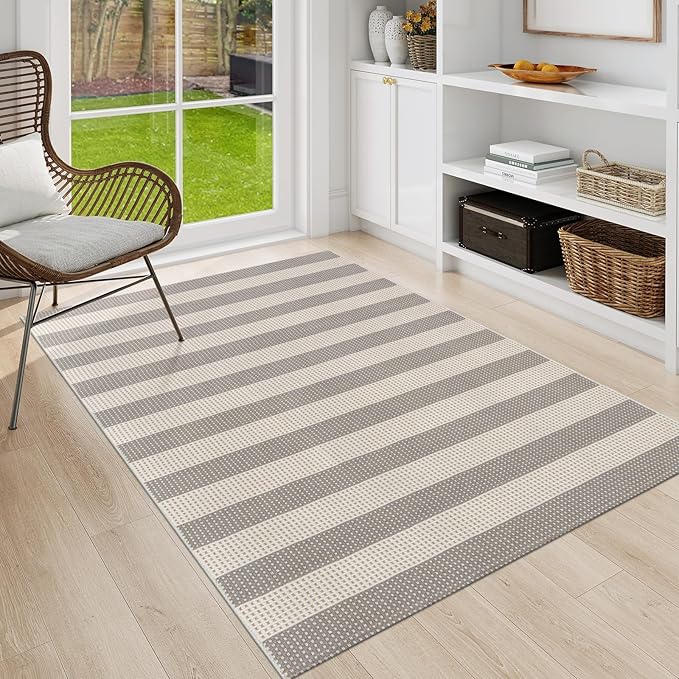 OJIA Outdoor Area Rug 4'x6' Striped Patio Rugs Washable Woven Cotton Indoor - Image 8