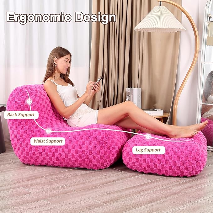 Bean Bag Chair with Footstool, Comfy Reading Sofa Chair - Image 5