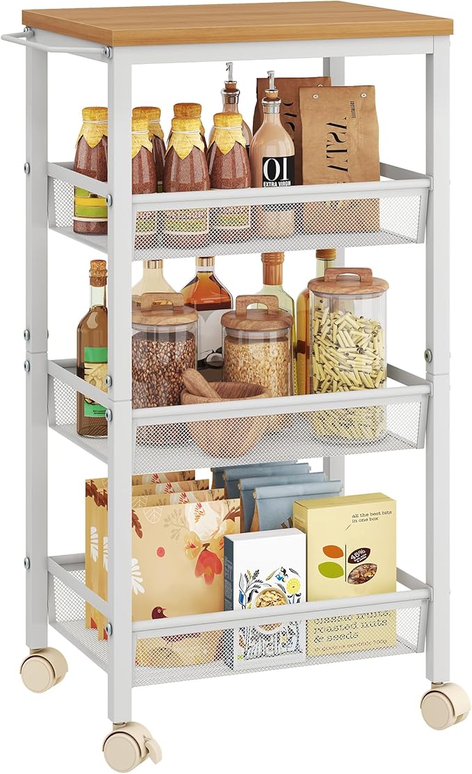 Hoctieon Rolling Storage Cart, 4-Tier Wide Panel Rolling Kitchen Storage Cart - Image 9