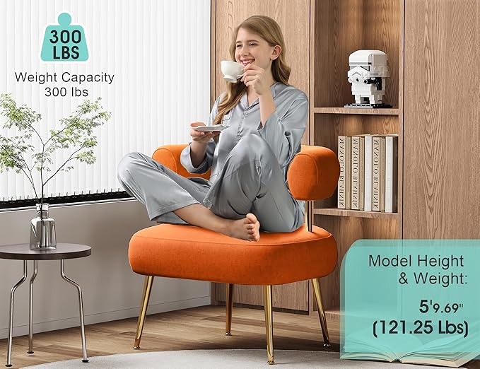 Modern Velvet Accent Chair, Round Upholstered Barrel Armchair - Image 3