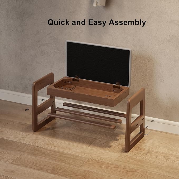 Small Shoe Bench with Cushion, 2 Tiers Shoe Rack Bench with Flip-Top Storage - Image 7