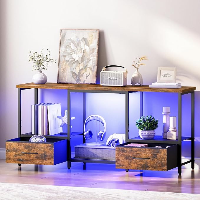 HOOBRO LED TV Stand with Storage, LED Entertainment Center with Open Shelves - Image 5