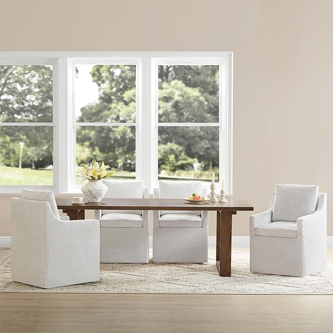 Upholstered Dining Chairs with Casters Easy Assembly Side Deskchair with Rollers by Kislot