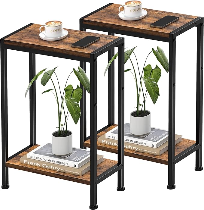 Narrow Side Table for Small Space Set of 2, 2-Tier Small End Table by HOME