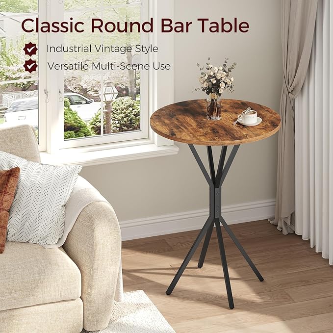Bar Table, Round High Top Pub Table, 36.2'' Tall Cocktail Table, Metal Frame - Image 4