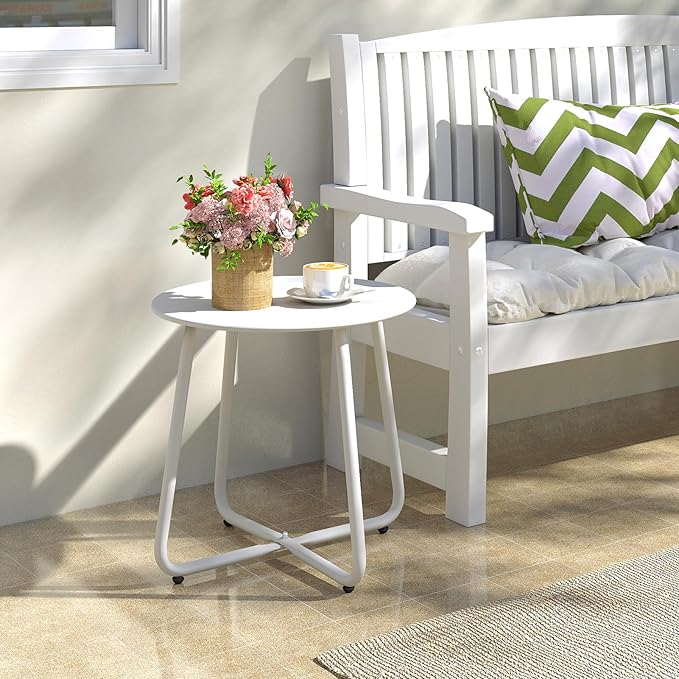 HollyHOME Round Metal Side Table, Rust-Resistant Patio Small Plant Stand - Image 2