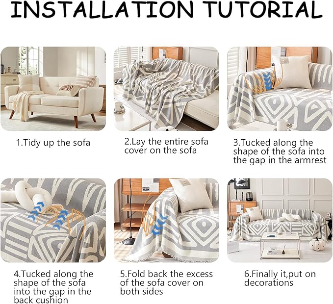 HANDONTIME Grey Armchair Sofa Cushion Covers Boho Sofa Covers Dog Couch Cover - Image 7