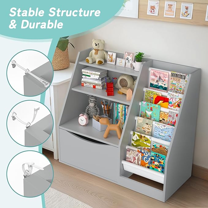 TOETOL Kids Bookshelf & Book Storage, 3 Tier Wooden Toddler Bookshelf - Image 5