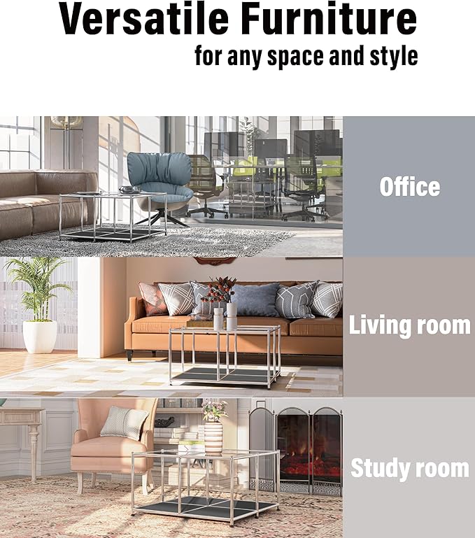 Matte Coffee Table with Open Storage, Square Tempered Glass Storage Rolling - Image 6