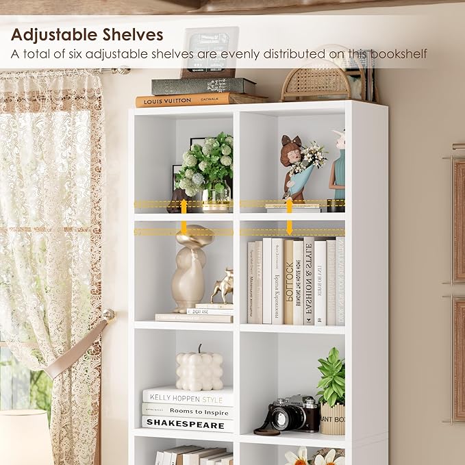 FOTOSOK 71'' White Bookshelf, Double Wide Media Tower Rack CD DVD Rack Display - Image 7