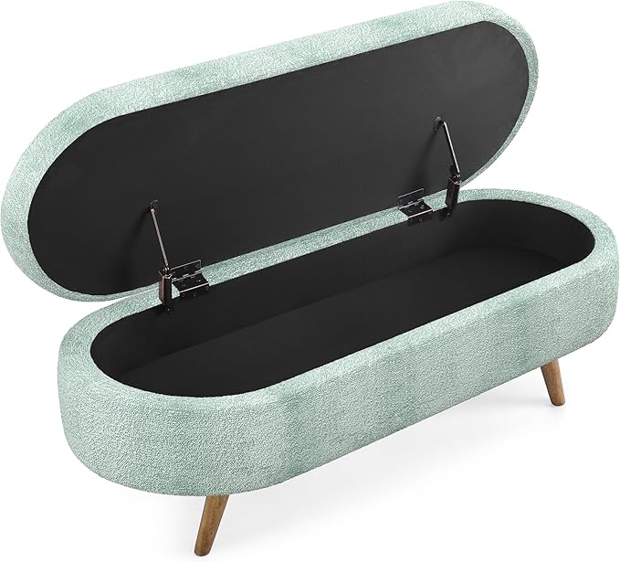 Oval Storage Bench 43.5" Linen Fabric Upholstered Entryway Bench - Image 5