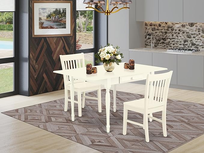 East West Furniture MZNO3-LWH-W 3 Piece Kitchen Table Set - Image 2