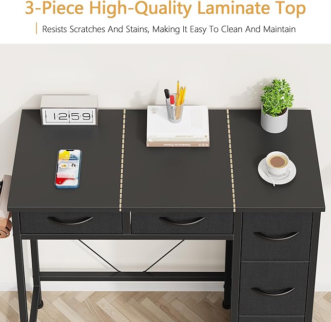 Small Computer Desk with 5 Fabric Drawers, 33 Inch Writing Desk - Image 5