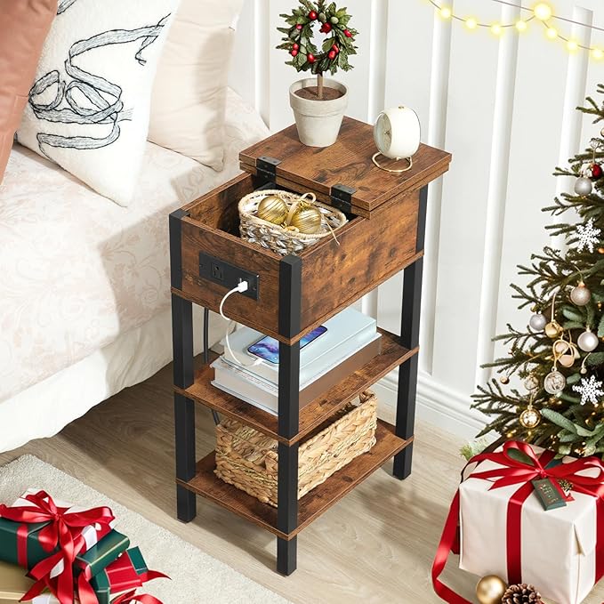 HOOBRO End Table with Charging Station, Flip Top Side Table with USB Ports - Image 2