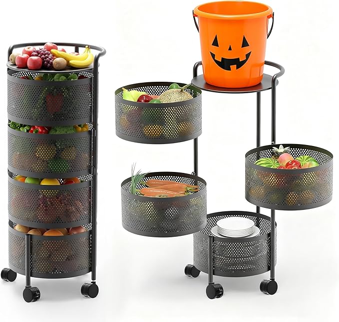 Kitchen Storage Rack No Assembly, 4-Tier Metal Storage Tower Cart Organizer on by JAQ-BuyNow