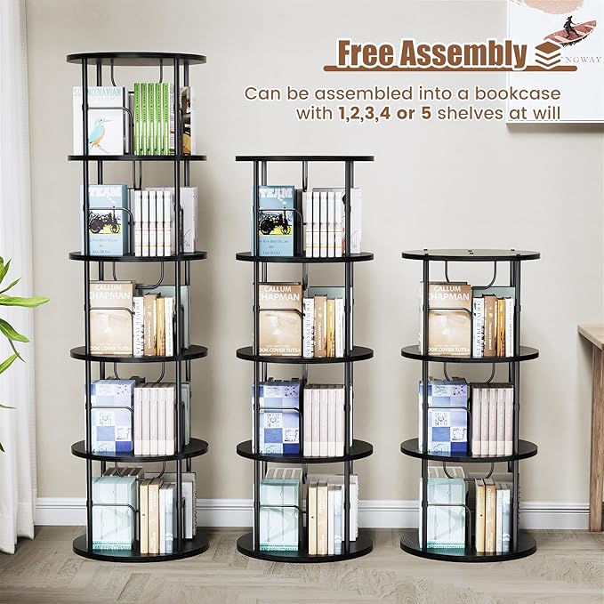 Rotating Bookshelf, 4 Tier Spinning Bookshelf Tower, 360° Display Round Bookcase - Image 5