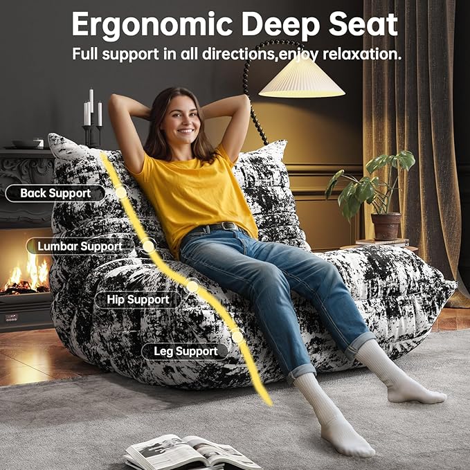 Bean Bag Chairs for Adults, BeanBag Reading Chair Memory Foam Couch, Floor - Image 4