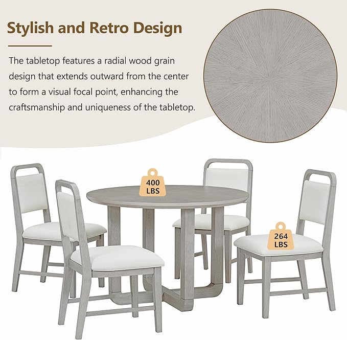 Merax 5-Piece Retro Dining Set, Round Table Top - Image 6