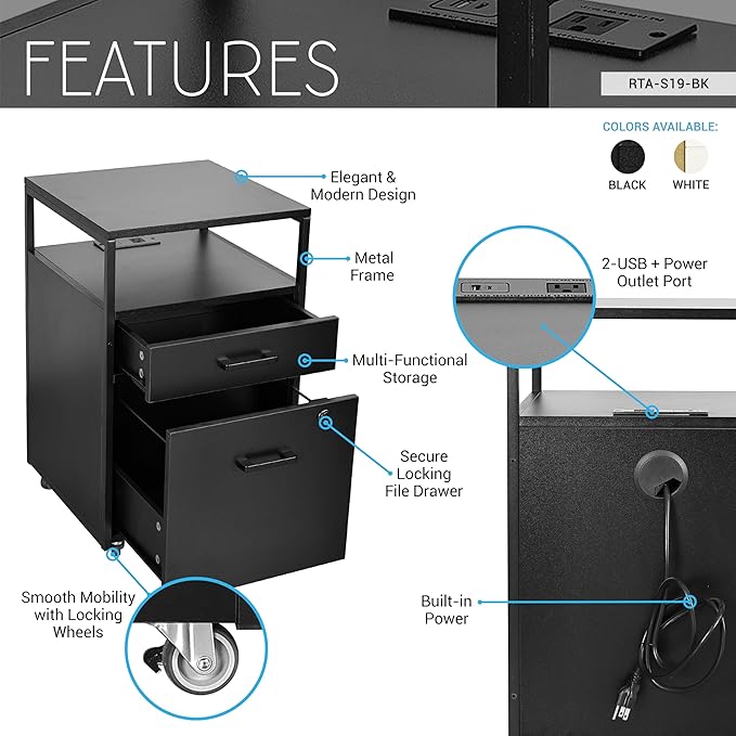 Techni Mobili Modern 2-Drawer Rolling File Cabinet - Image 4