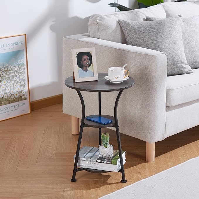 Dulcii Small Round End Table for Narrow and Small Space, 3-Tier Round Accent - Image 7