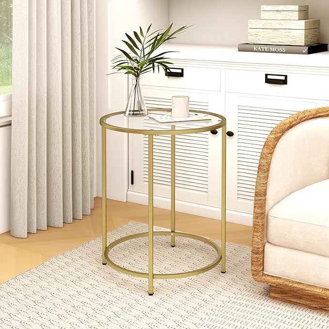 19.7’’ Round Glass End Table, Round Bedside Table - Image 2