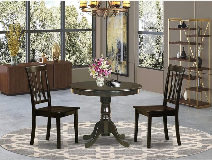 East West Furniture ANTI3-CAP-W 3 Piece Dining Set Contains a Round Kitchen - Image 6
