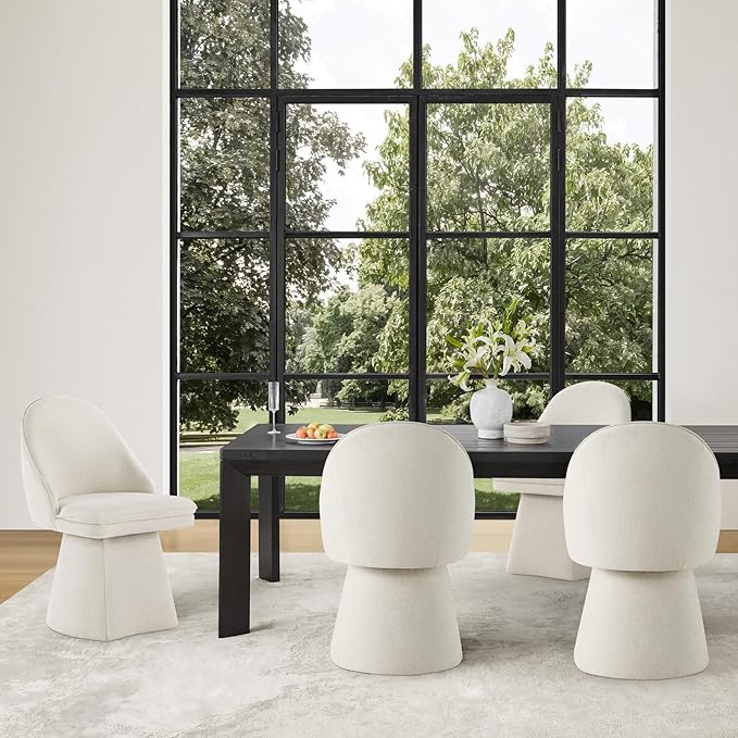 Swivel Dining Chairs Modern Desk Chair Upholstered Linen Fabric Side Chair - Image 7