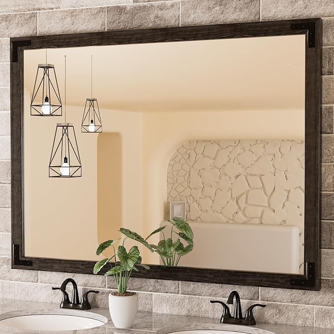 TETOTE 48 x 36 Black Wood Framed Mirror by TETOTE