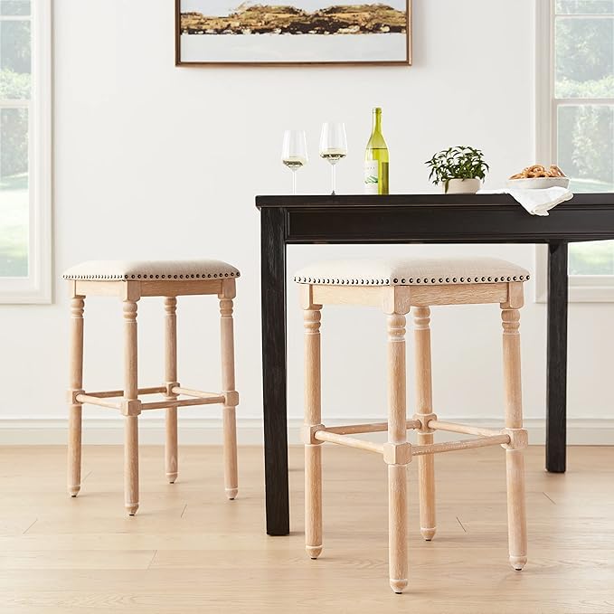 Roundhill Furniture Arnhem Wood Upholstered Swivel Bar Stools - Image 2