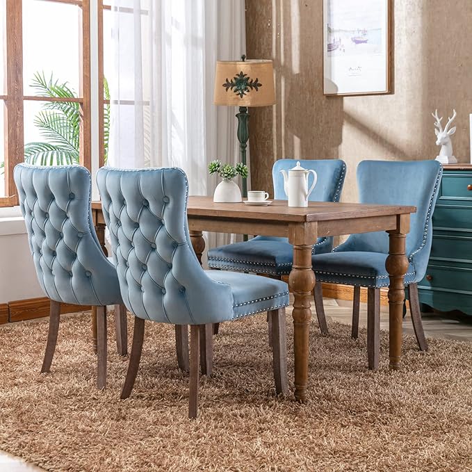 PacknWood Acosure Set of 2 Velvet Upholstered Wing-Back Dining Chair - Image 6
